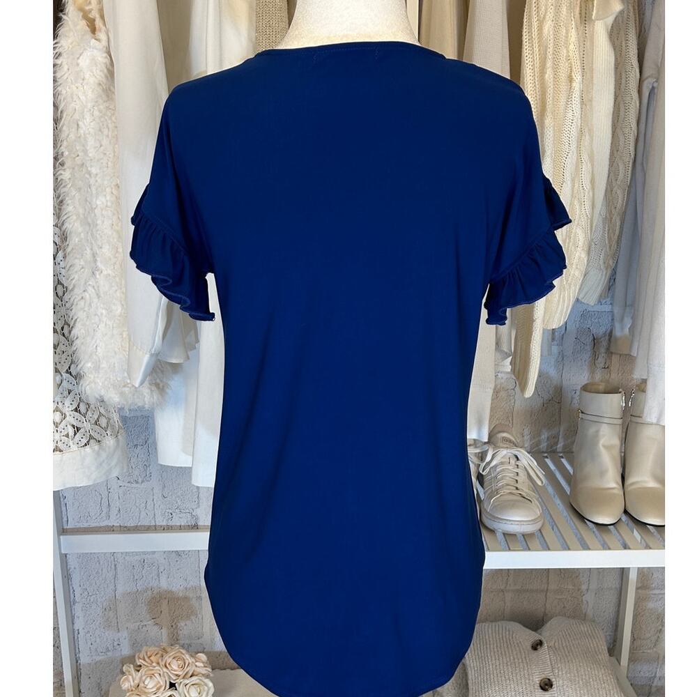 Notations Women's Size S Royal Blue Ruffle Sleeve Half Zip Blouse #0392 - Picture 5 of 10